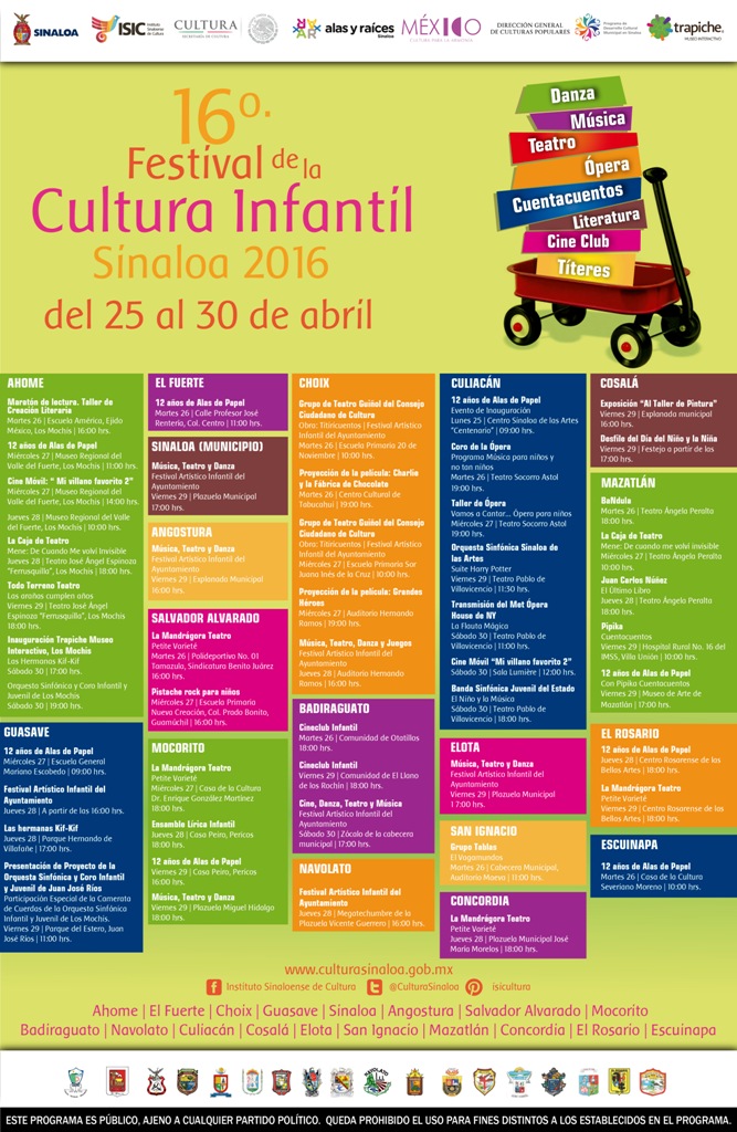 Programa del 16avo Festival de la Cultura Infantil en Sinaloa