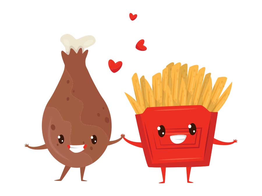 Parejas de comida para este Día del Amor y la Amistad: pollo frito y papas a la francesa
