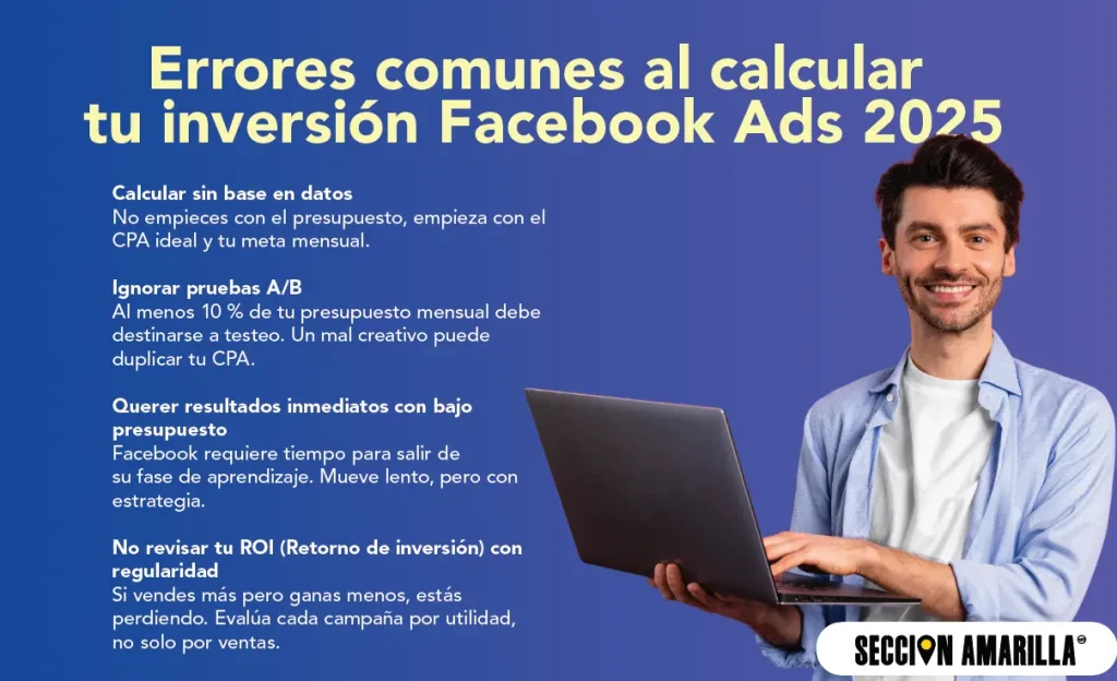 Errores comunes al calcular tu inversión Facebook Ads 2025 Inversión seccion amarilla